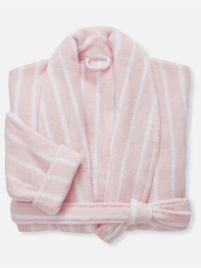 Brooklinen Pink Stripe Terry Cloth Robe Size Small Soft Spa Bathrobe Limited